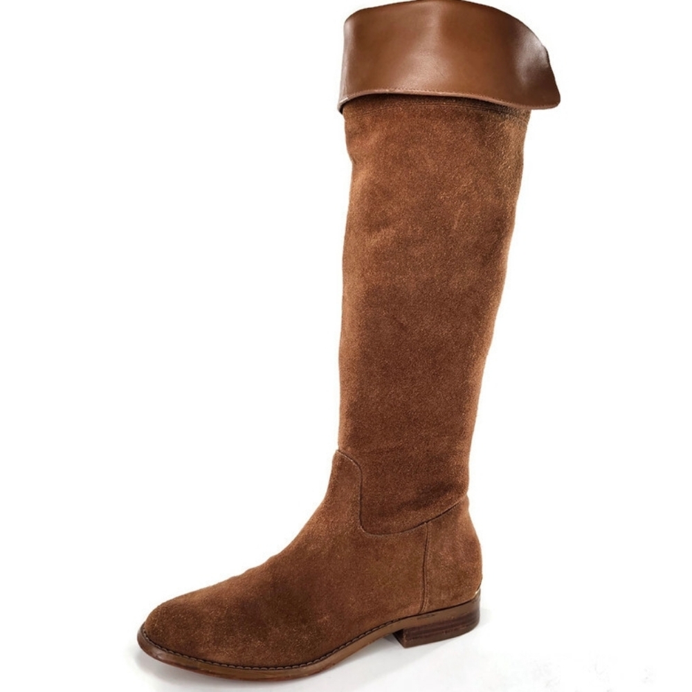 Michael Kors Regina Tan Brown Suede Pull-On Tall Over-The-Knee Flat Riding Boots - Picture 13 of 13